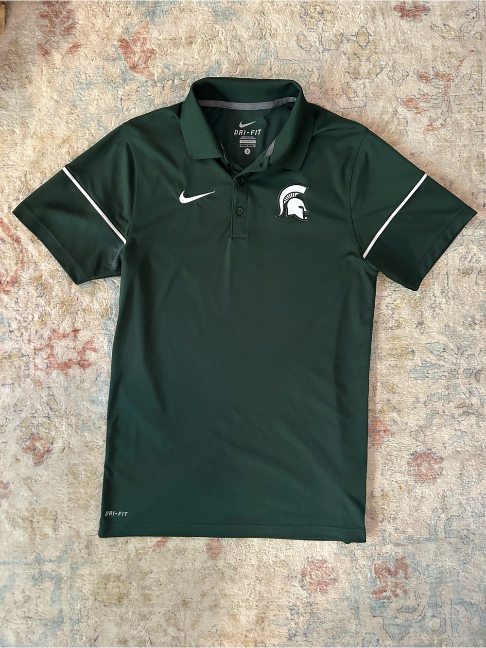 Nike Dark Green Spartan Logo Dri-FIT Polo with Embroidered Accents